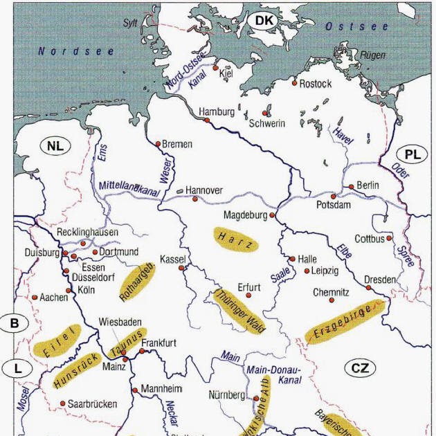 Deutschlandkarte Mit Gebirgen Und Flüssen | Landkarte